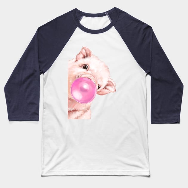 Sneaky Pink Baby Pig with Bubblegum Baseball T-Shirt by bignosework